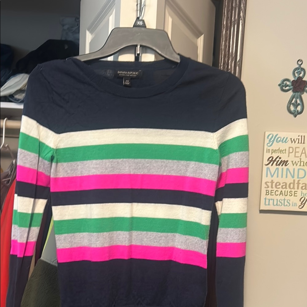 Banana Republic Blue and Pink Crew Neck Sweater